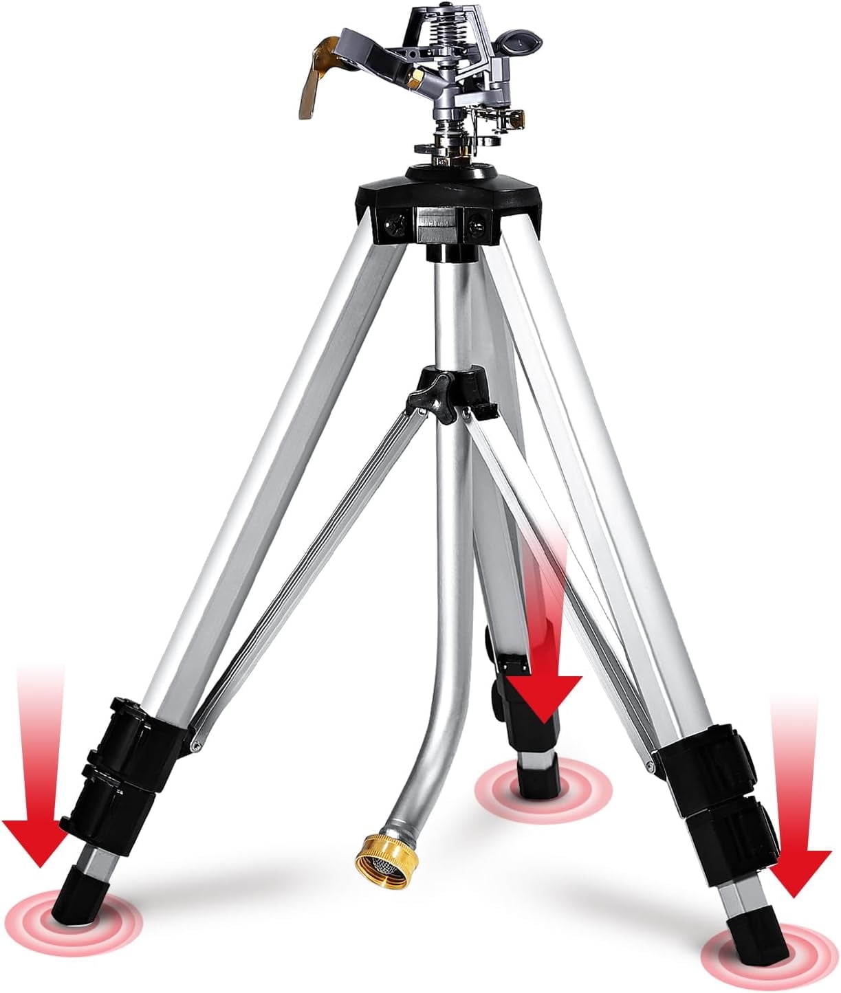YAMATIC Impact Sprinkler with Adjustable Tripod Base, 360° Rotation, 20-90ft Spray Range for Lawn & Yard