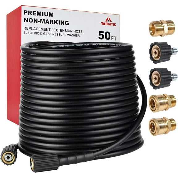 YAMATIC Kink Resistant 50 ft Pressure Washer Hose, 3200 PSI, M22 to 3/8" Quick Connect