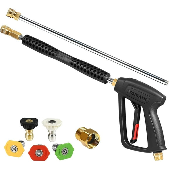 YAMATIC Pressure Washer Gun with Extension Wand & 5 Nozzles, 4000 PSI, M22-14mm & M22-15mm Fittings, Replacement for Ryobi, Karcher, Greenworks, Craftsman, Troy-Bilt