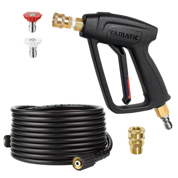 YAMATIC Pressure Washer Gun and Hose Kit, 25 FT Power Washer Hose and Short Spray Wand, 3/8" Swivel Quick Connector & M22-14mm Fitting Replacement for Ryobi, Simpson, Craftsman