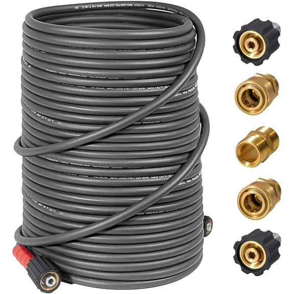 YAMATIC Pressure Washer Hose 100FT X 1/4", Kink Resistant Real 3200 PSI Heavy Duty Power Washer Extension Replacement Hose With M22-14mm x 3/8" Quick Connect Kit For Gas & Electric, Grey