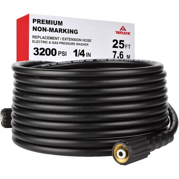 YAMATIC Pressure Washer Hose 25FT 1/4" Kink Resistant M22 Brass Fitting, 3200 PSI Power Washer Hose Replacement for Ryobi, Troy Bilt, Greenworks, Generac, Craftsman, Ect.