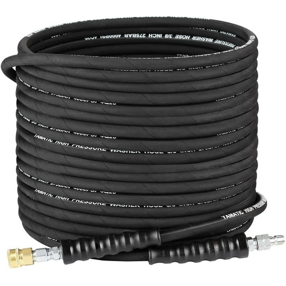 YAMATIC Pressure Washer Hose 3/8" x 25 FT, 4000 PSI Commercial Grade High Tensile Wire Braided, Swivel Quick Connector
