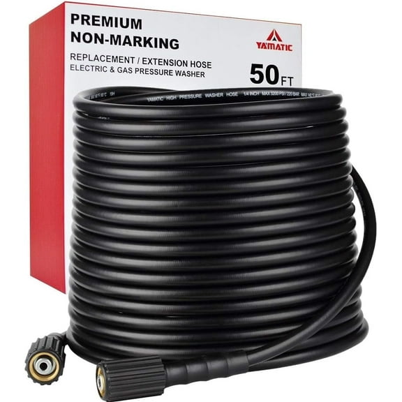 YAMATIC Pressure Washer Hose 3200 PSI 1/4" 50 ft Kink Resistant Replacement M22-14mm Brass Thread
