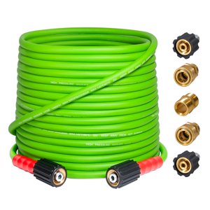 Manguera para hidrolavadora YAMATIC 50FT X 1/4", resistente a torceduras real 3200 PSI uso pesado manguera de extensión y reemplazo con kit de conexión rápida M22-14mm x 3/8" para gas y eléctrica, verde