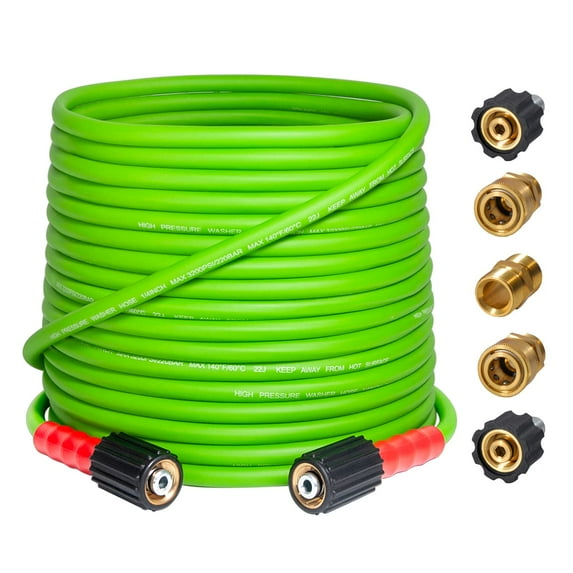 YAMATIC Pressure Washer Hose 50FT X 1/4", Kink Resistant Real 3200 PSI Heavy Duty Power Washer Extension Replacement Hose With M22-14mm x 3/8" Quick Connect Kit For Gas & Electric, Green