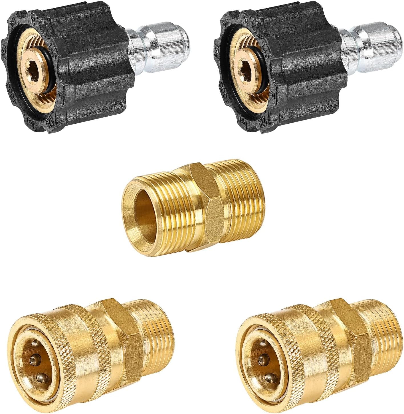 YAMATIC Pressure Washer Quick Connectors, M22 to 3/8" Quick Connector 2 Sets & (2) M22-14mm Male Extension Adapter, Quick-Connect for a Pressure Washer, Hose, and Gun