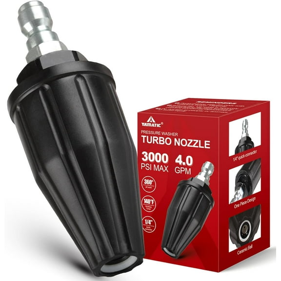 YAMATIC Pressure Washer Tips Turbo Nozzle, 360 Rotating Spray 3000 PSI 4.0 GPM, 1/4" Quick Connect, Compatible with Ryobi, Greenworks, Craftsman, Troy-Bilt, Simpson