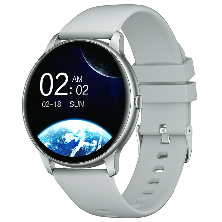 YAMAY SW022 Round Smart Watch for Android Samsung iPhone Full Touchscreen Fitness Tracker with Heart Rate Monitor DIY Watch Face IP68 Waterproof Smart Watch for Women Men Gray Walmart