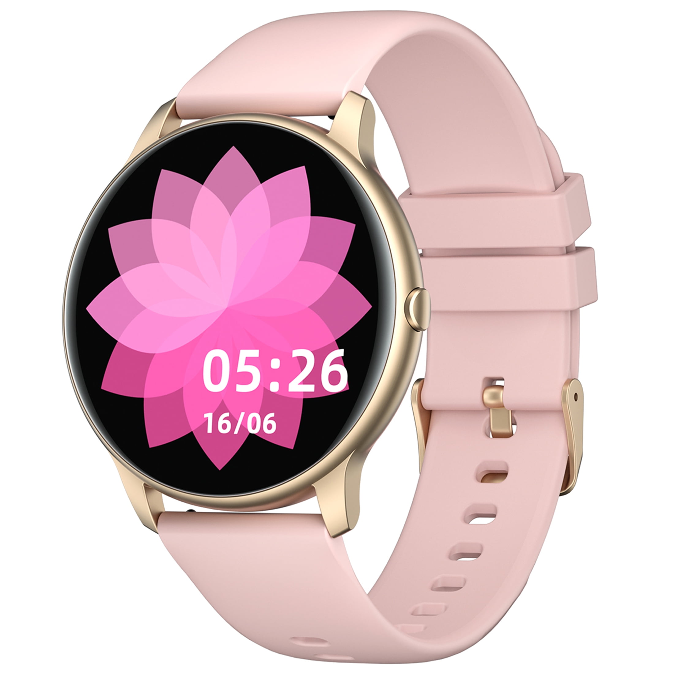 YAMAY SW022 Round Smart Watch for Android Samsung iPhone, Fitness Watch  with Steps Customized Watch Face IP68 Waterproof Smartwatch for Women Pink