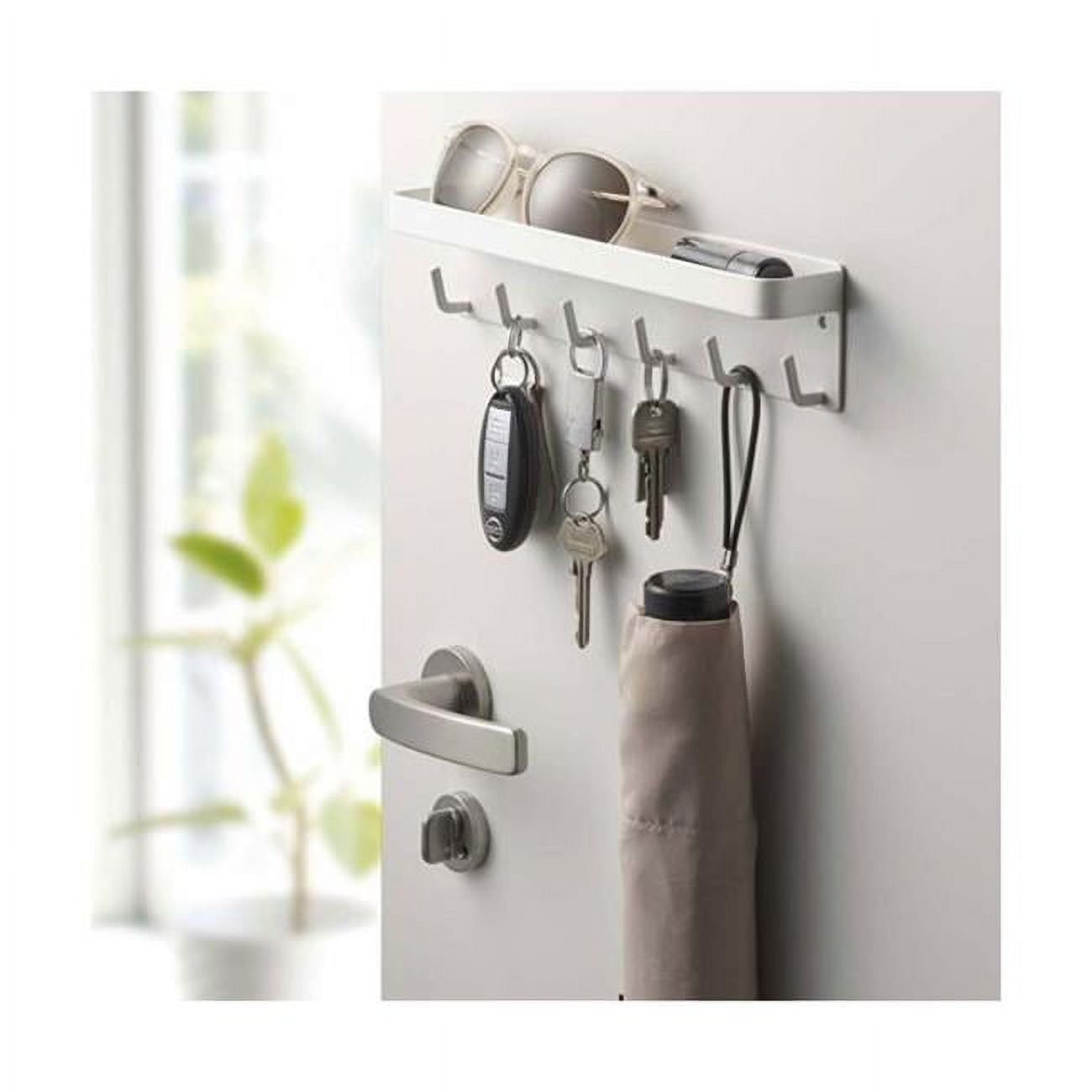 White Magnetic Key Rack with Tray and Hooks