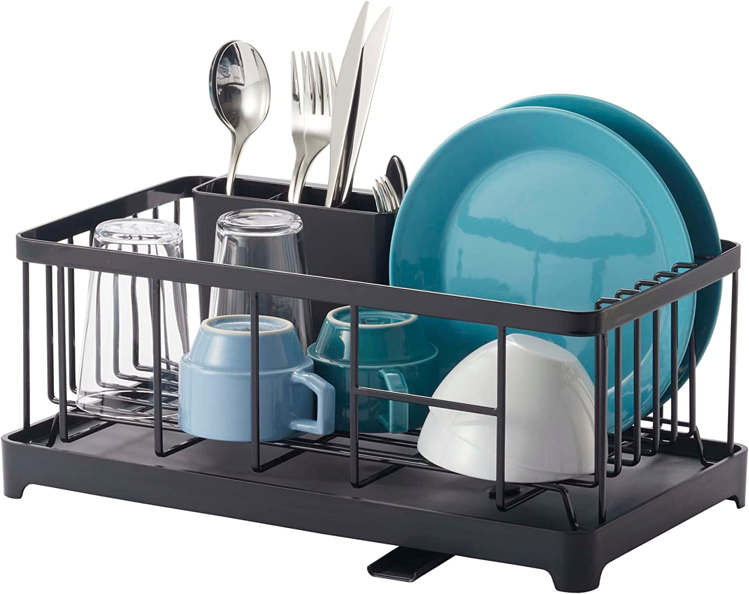 Black Metal Wire Dish Drainer Rack with Utensil Cup