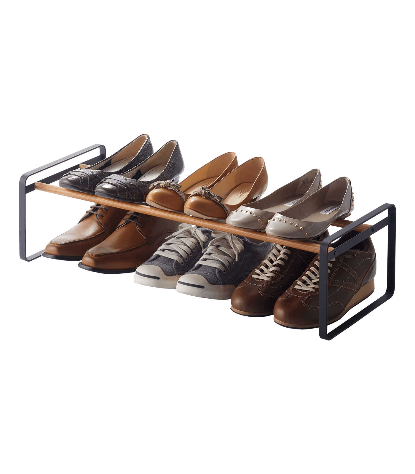 Black Stackable Wood and Metal Shoe Rack