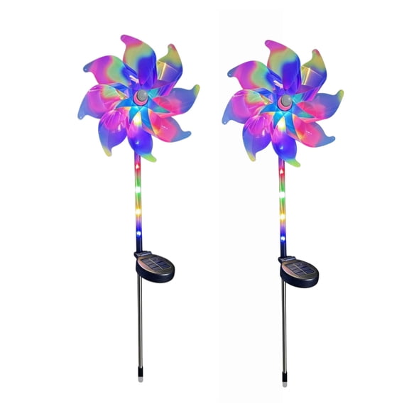 YAMB 2 Pcs Solar Rainbow Pinwheel Garden Light, Magical Waterproof Solar Powered Windmill with LED, Wind Spinner Stake Lamp for Patio Walkway Yard Outdoor Decor, Nice Housewarming Gift