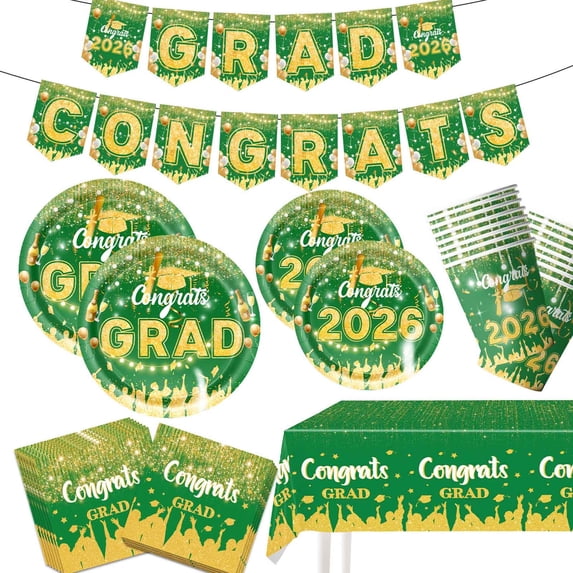 YAMB 2026 Graduation Party Dinnerware Set, Disposable Decoration Supplies Set with Plates Napkins Cups Banner and Tablecloth, Grad Party Celebration Tableware Banquet Layout Supplies