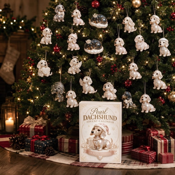 YAMB 24 Day Dachshund Advent Calendar, 24Pcs Christmas Acrylic Countdown Calendar with Mini Weenie Dog Ornaments, Handcrafted Holiday Tabletop & Wall Hanging Decor for Xmas Tree Home Layout