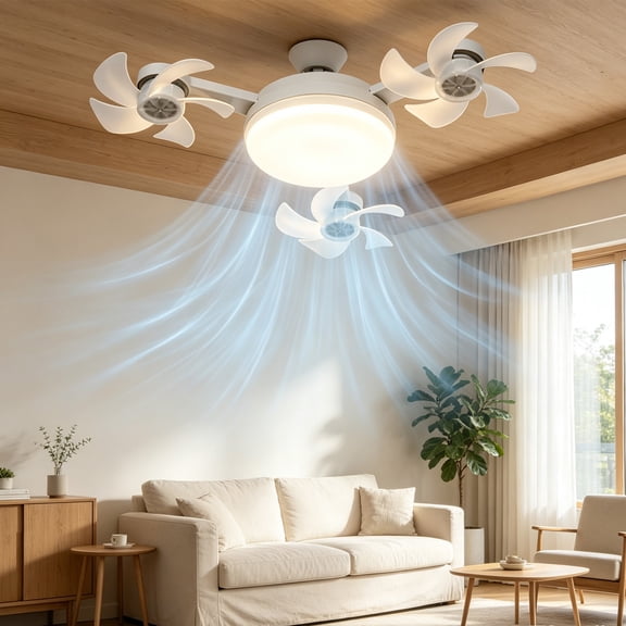 YAMB 3-Head Drone Ceiling Fan with Lights, 2-In-1 Silent LED Screw Type Fan with Remote Control, 3 Color Dimmable Portable Air Circulator for Bedroom Living Room Home Decor