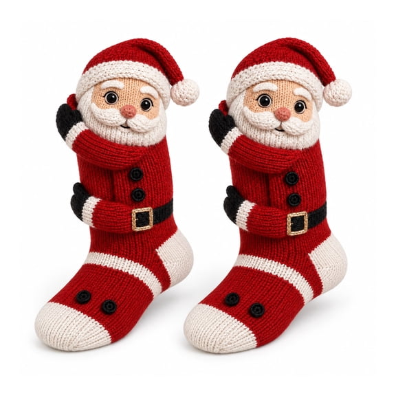 YAMB 3D Hugging Christmas Knit Socks, Soft Polyester Fuzzy Holiday Socks, Cute Santa Claus Character Socks for Winter Home Wear & Xmas Gift