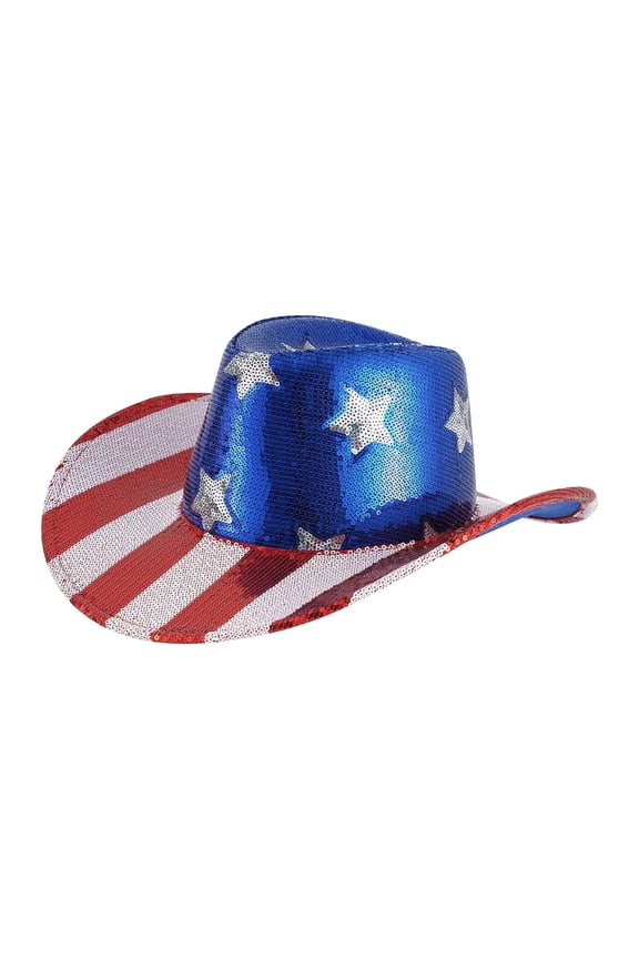 4th Of July Flag Cowboy Hat, Patriotic Red White Blue Star Striped Western Style Hat, Breathable Unisex Party Headwear for Independence Day Themed Party Outdoor Holiday Accessory