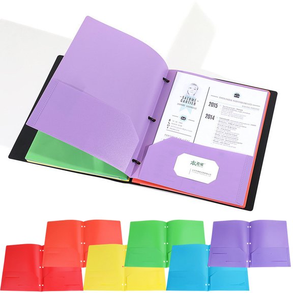 YAMB 7 Colors Pocket File Folders, Letter Size Waterproof Thick Folder with Business Card Slot, Wear Resistant File Storage Organizer for Office Contract Document Classification Layout