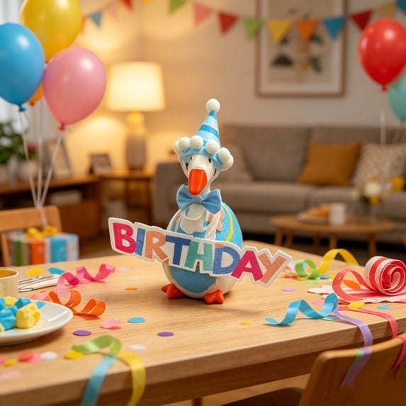 YAMB 7 Inch Goose Statue Birthday Outfit, Adorable Party Desktop Goose Costume Accessories, Cute Mini Removable Festive Dress-up for Tabletop Shelf Home Office Decor, Blue