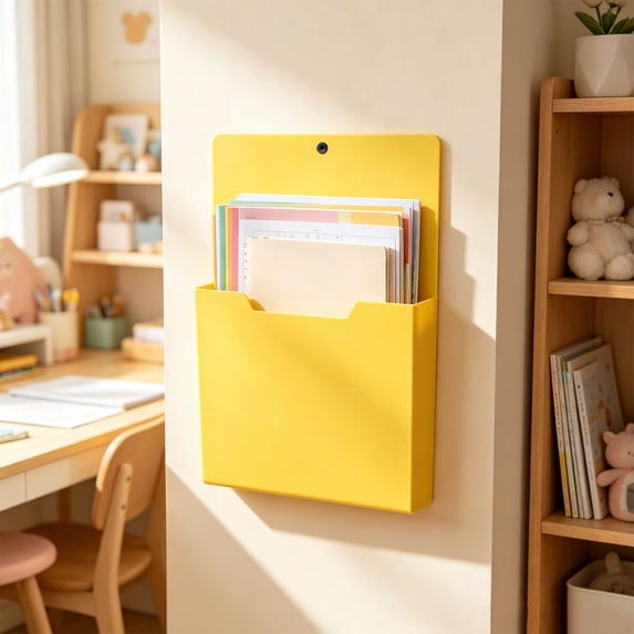 YAMB A4 Magnetic Wall File Organizer, Color-Coded Hanging Document Folder with Deep Pocket, Dual-Mount Archive Holder for Whiteboard Office Bookshelf Mail Paper Storage