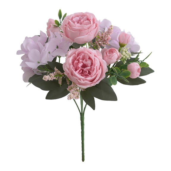 YAMB Artificial Silk Peony Rose Bouquet, 11.8 Inch Bendable Iron Core Stem Potted Plant Leafy Fake Floral, Simulated Wedding Hand Bouquet Wall Home Vase Party Festival Aisle Decoration