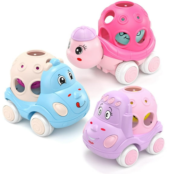 YAMB Baby Toy Car for 6-12 Months Infant,3Pcs Soft Rubber Push and Go Rattle Car Sound Toys for Baby,Rattle Roll Mini Car Friction Powered Truck Toy for Toddlers,Birthday Holiday Gift for Kids