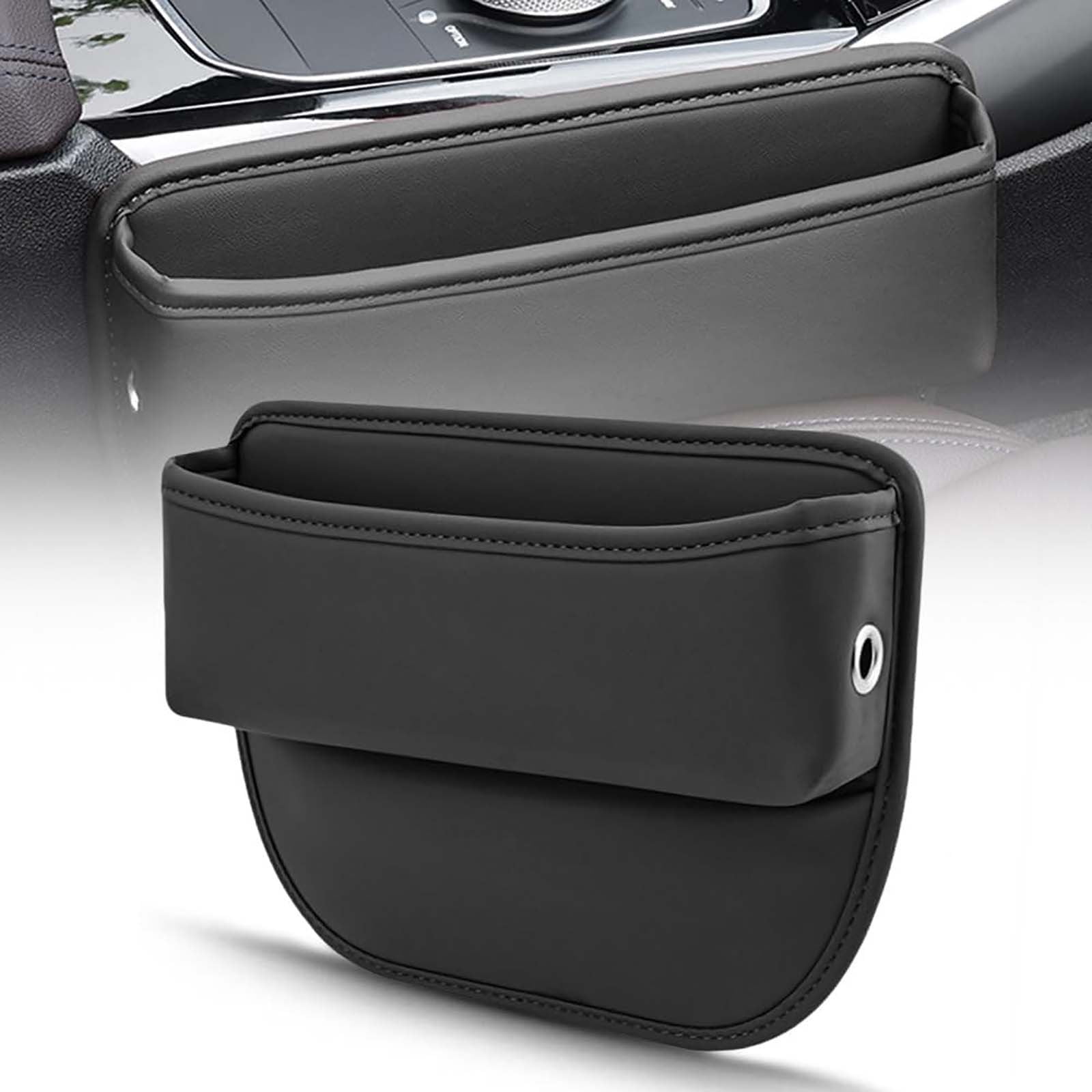 Leather Car Seat Gap Organizer – Storage Box With Cup Holders & Phone Slot, Fits Gaps 1.2”+