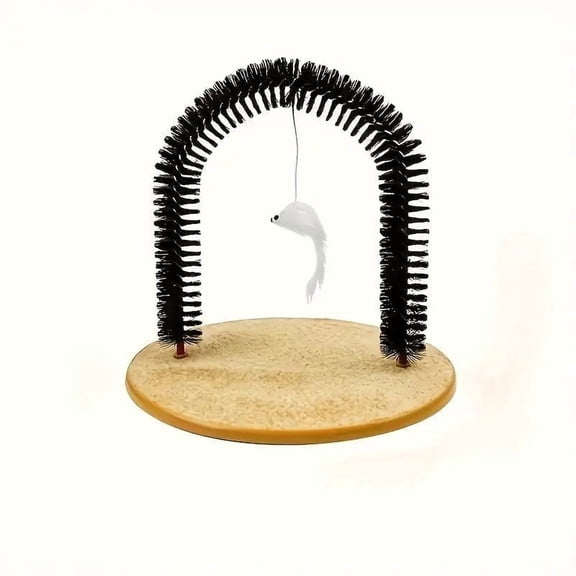 YAMB Cat Arch Scratching Tool, Multi-functional Pet Scratcher with Hair Collection Design, Grooming & Massage Gadget with Bristle Ring & Carpet Wood Base Interactive Tool for Cat Daily Cleaning