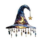 YAMB Charming Moonlight Witch Acrylic Stained Glass Window Hanging Sun Catcher Decor Stained Panel Hangings Wall Window Halloween Indoor Outdoor Decoration,Gift for Friends and Family,8"
