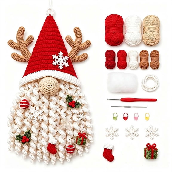YAMB Christmas Crochet Gnome Craft Kit, Handmade Seasonal Macrame Dwarf Wall Hanging Ornament, Beginner Friendly Complete Knitting Supplies with Yarn Hook Accessories for Halloween Easter Decor