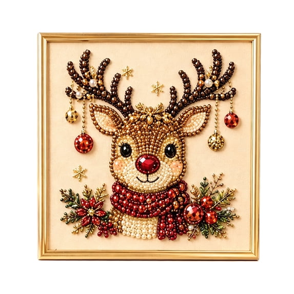 YAMB Christmas Framed Pearl Art Kit, Beginner Friendly Painting Beads Craft Set with Reindeer Patterns, Handmade Beads Embossed Textured Set for Bedroom Wall Hanging Decor