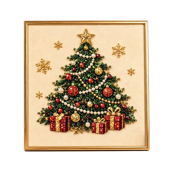 YAMB Christmas Framed Pearl Art Kit, Beginner Friendly Painting Beads Craft Set with Xmas Tree Patterns, Handmade Beads Embossed Textured Set for Bedroom Wall Hanging Decor