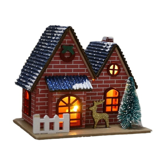 YAMB Christmas Village House, 3.9×4.7 Inch Winter Ski Lodge Scene Decoration Christmas Ornament,Collectable Snowy View Cottage for Xmas Holiday Party Decor,Micro Small House Christmas Decor