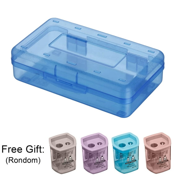 YAMB Clear Large Plastic Hard Pencil Case - Large Capacity Pencil Box Crayon Box with Snap-Tight Lid Stackable Design,Durable Storage Box Office Supplies for Teen Adult,Blue,8"x5"x3"