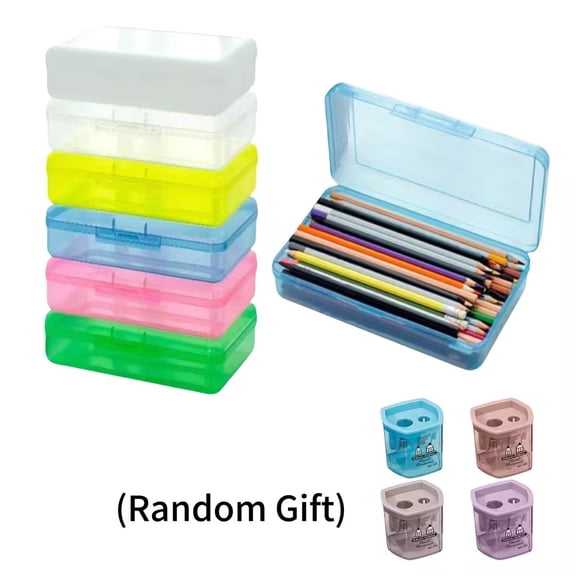 YAMB Clear Large Plastic Hard Pencil Case, Stackable Snap Lid Stationery Storage Box Give One Pencil Sharpener, Durable Small Items Organizer for Teen Adult Office Home Use, Clear, 8"x5"x3"