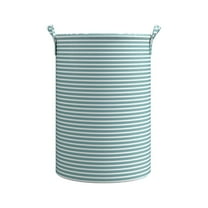 YAMB Collapsible Laundry Hamper,11.8×15 Inch Laundry Basket Blue and White Stripes Canvas Storage Basket Waterproof Laundry Hamper with Handles for Bedroom Dormitory Small Apartment
