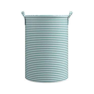 YAMB Collapsible Laundry Hamper,11.8×15 Inch Laundry Basket Blue and White Stripes Canvas Storage Basket Waterproof Laundry Hamper with Handles for Bedroom Dormitory Small Apartment