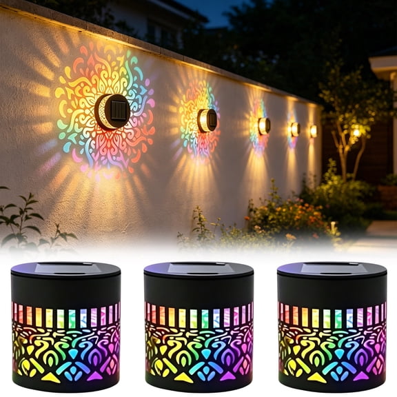 YAMB Color Changing Solar Mandala Lights, Colorful Outdoor Metal Floral Pattern Projector Wall Light, Waterproof Versatile Auto On/Off Garden Decorative Lamp for Backyard Fence Pathway, 1 Pcs
