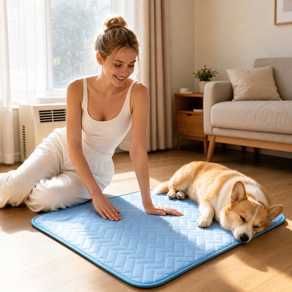 YAMB Cooling Mat for Large Dogs, Soft lce Silk Fabric Breathable Mesh Base Dog Cooling Bed, Summer Portable Washable Non-Slip Pet Cooling Blanket Crate Pad for Indoor Outdoor Use, S