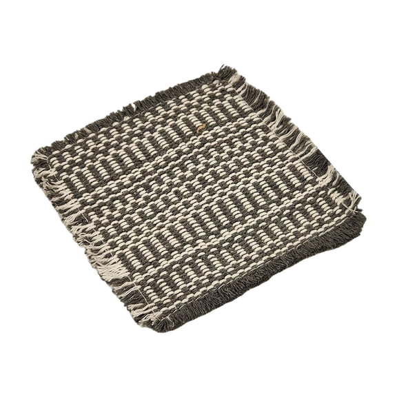 YAMB Cotton Woven Coaster with Tassels, Handwoven Checkered Absorbent Drink Mat for Coffee Tea Cups, Rustic Farmhouse Style Heat Protection Table Pad for Kitchen Living Room Office Home Decor