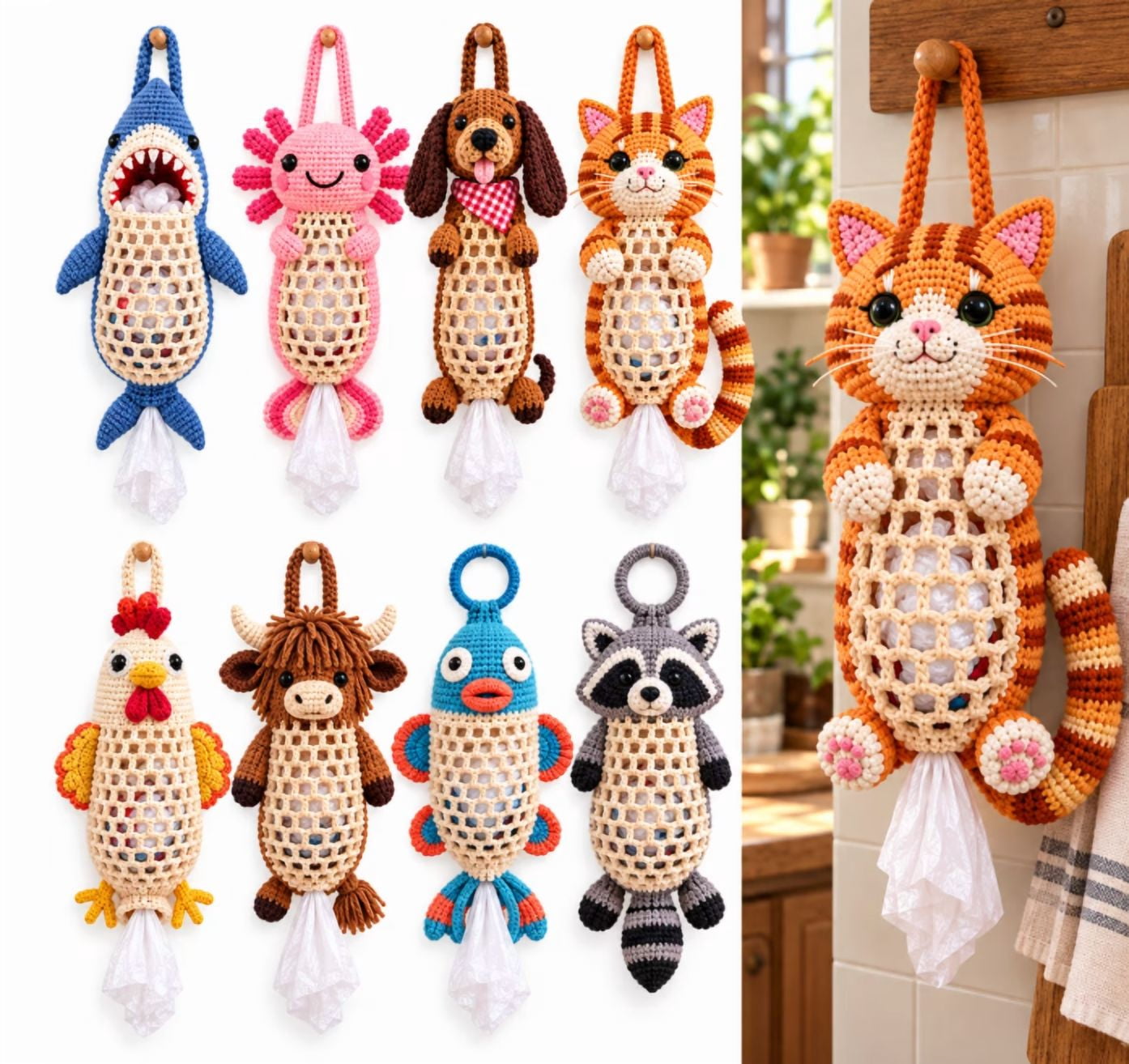 YAMB Crochet Animal Bag Holder Kit, Space Saving Hanging Mesh Bag ...