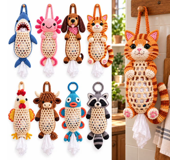 YAMB Crochet Animal Bag Holder Kit, Space Saving Hanging Mesh Bag ...