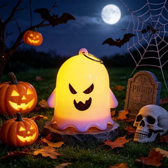 YAMB Cute Ghost Mini Night Light, Spooky Ghost Shaped Soft Warm Flicker-Free Eye-Caring Ambient Lamp, Halloween Desktop Statue Ornament for Bedroom Bedside Table Home Decor & Housewarming Gift