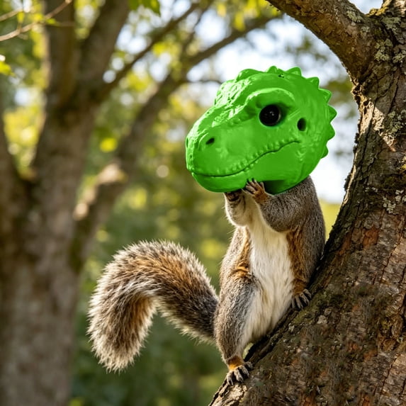 YAMB Dinosaur Head Hanging Feeder, 4.7" Funny T-Shaped Outdoor Wildlife Nut Feeding Station, Weather-Resistant Tool-Free Hook Mount Feeder for Squirrels Chipmunks Patio Garden Decor, Green