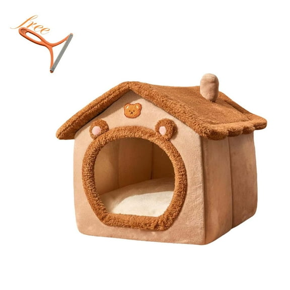 YAMB Dog House Indoor,12×13×13 Inch Foldable Soft Bed Warm Cat Nest Puppy Cave with Cushion for Small Medium Large Dogs Cats,Washable Pet Bed with Nonskid Bottom,Winter War Tent Huts