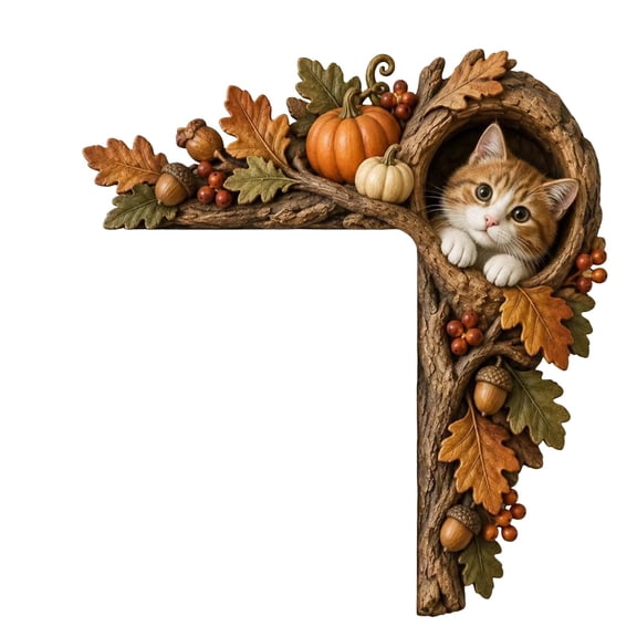 YAMB Fall Animal Door Corner Decor, 7.87" Resin Autumn Door Frame Ornament, Cute Pumpkin & Cat Corner Sculpture for Thanksgiving Harvest Home Wall Decor