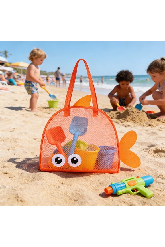 Fish-Shaped Mesh Beach Bag, Large Capacity Mesh Tote Bag with Cartoon Big Eye and 3D Fin Design, Sandproof Breathable Mesh Shoulder Handbag for Vacations Trips
