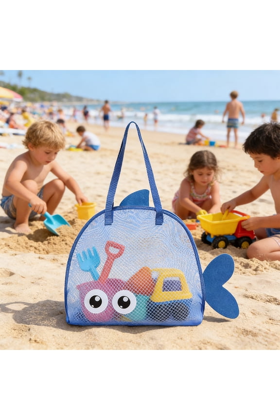 Fish-Shaped Mesh Beach Bag, Large Capacity Mesh Tote Bag with Cartoon Big Eye and 3D Fin Design, Sandproof Breathable Mesh Shoulder Handbag for Vacations Trips